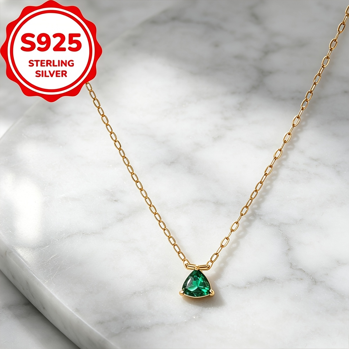 Exquisite S925 Silver Triangle Pendant Necklace for Women